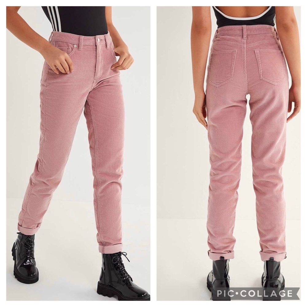 BDG Mom High Rise Wide Rib Corduroy Straight Leg Pants Size 27 Blush Pink